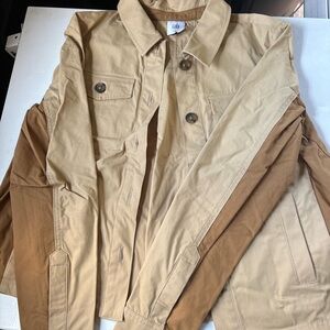 CAbi Tan and Brown Lightweight Shirt Jacket Cotton Blend